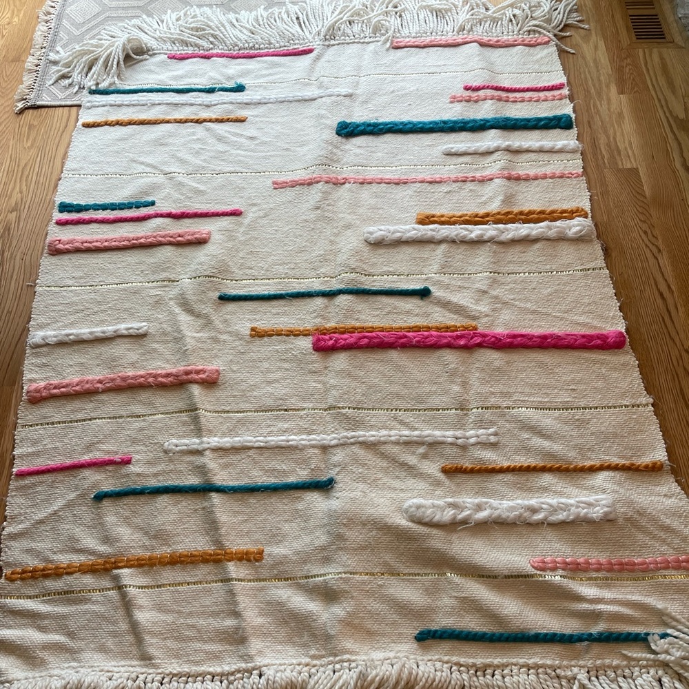 NWT Anthropology wool/cotton White multicolored textured throw for bed/couch - Picture 6 of 14